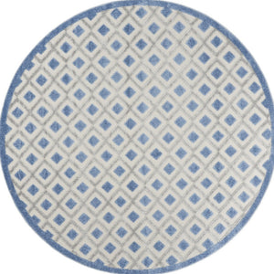 HomeRoots 8' Blue and Gray Round Geometric Area Rug - Stylish, Durable, and Versatile for Indoor & Outdoor Use 546854