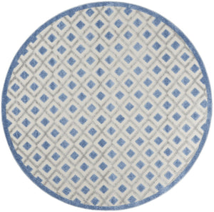 HomeRoots 8' Blue and Gray Round Geometric Area Rug - Stylish, Durable, and Versatile for Indoor & Outdoor Use 546854
