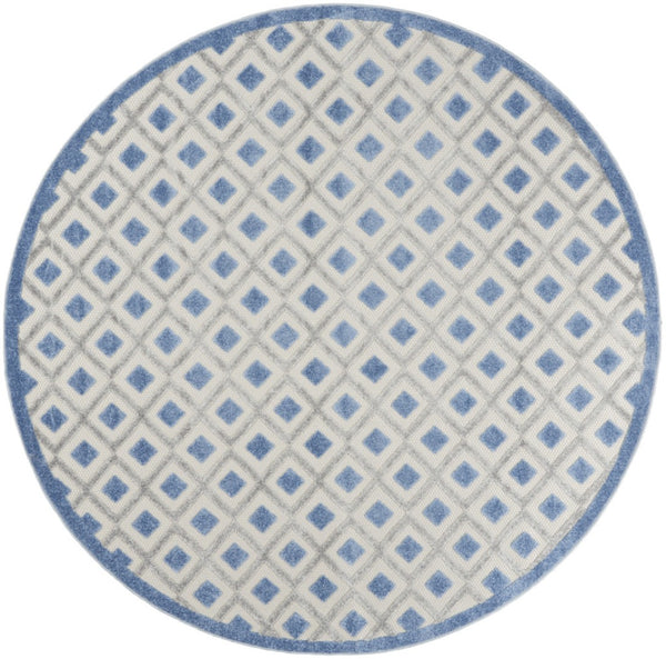 HomeRoots 8' Blue and Gray Round Geometric Area Rug - Stylish, Durable, and Versatile for Indoor & Outdoor Use 546854