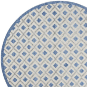 HomeRoots 8' Blue and Gray Round Geometric Area Rug - Stylish, Durable, and Versatile for Indoor & Outdoor Use 546854