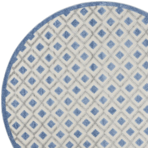HomeRoots 8' Blue and Gray Round Geometric Area Rug - Stylish, Durable, and Versatile for Indoor & Outdoor Use 546854
