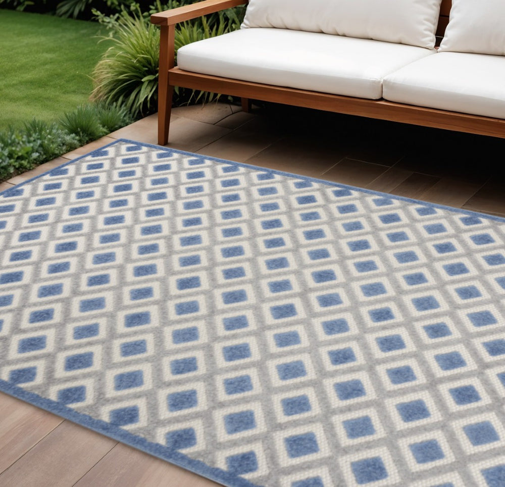 HomeRoots 8' Geometric Indoor-Outdoor Area Rug in Blue & Gray – Durable, Stylish for High-Traffic Spaces! 546857