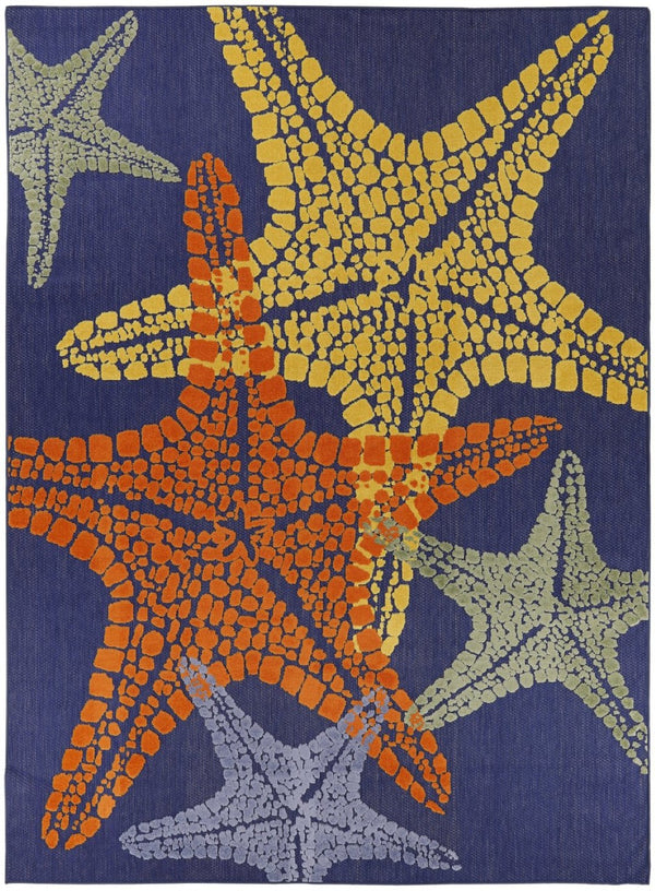 HomeRoots 9' Coastal Starfish Area Rug in Vibrant Blue, Yellow, and Orange - Perfect for Indoor & Outdoor Use! 546865