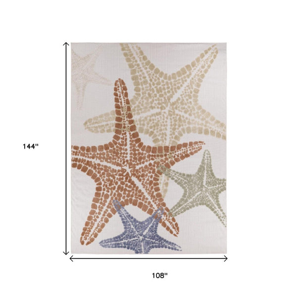 HomeRoots 9' Coastal Starfish Indoor Outdoor Area Rug - Vibrant Ivory, Blue, Yellow, Orange & Green Design 546866