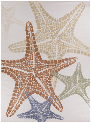HomeRoots 9' Coastal Starfish Indoor Outdoor Area Rug - Vibrant Ivory, Blue, Yellow, Orange & Green Design 546866