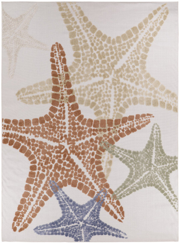HomeRoots 9' Coastal Starfish Indoor Outdoor Area Rug - Vibrant Ivory, Blue, Yellow, Orange & Green Design 546866
