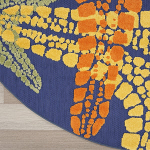 HomeRoots 5' Coastal Starfish Area Rug in Bright Blue, Yellow, and Orange - Indoor/Outdoor Versatile Charm! 546869