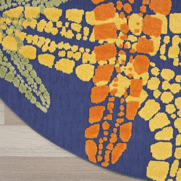 HomeRoots 5' Coastal Starfish Area Rug in Bright Blue, Yellow, and Orange - Indoor/Outdoor Versatile Charm! 546869
