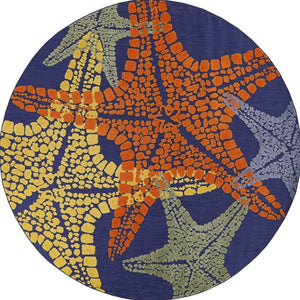 HomeRoots 5' Coastal Starfish Area Rug in Bright Blue, Yellow, and Orange - Indoor/Outdoor Versatile Charm! 546869