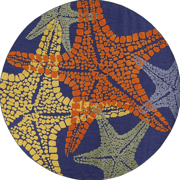 HomeRoots 5' Coastal Starfish Area Rug in Bright Blue, Yellow, and Orange - Indoor/Outdoor Versatile Charm! 546869
