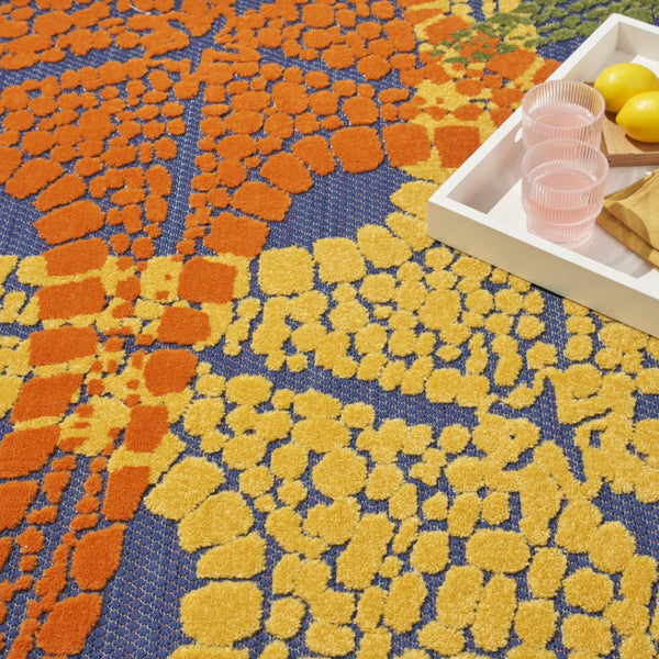 HomeRoots 5' Coastal Starfish Area Rug in Bright Blue, Yellow, and Orange - Indoor/Outdoor Versatile Charm! 546869