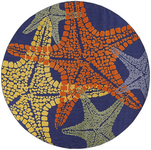 HomeRoots 5' Coastal Starfish Area Rug in Bright Blue, Yellow, and Orange - Indoor/Outdoor Versatile Charm! 546869