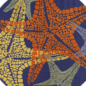 HomeRoots 5' Coastal Starfish Area Rug in Bright Blue, Yellow, and Orange - Indoor/Outdoor Versatile Charm! 546869