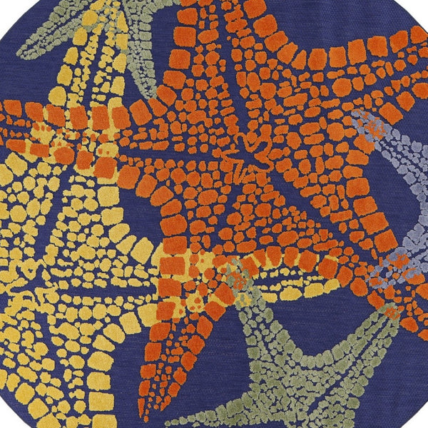 HomeRoots 5' Coastal Starfish Area Rug in Bright Blue, Yellow, and Orange - Indoor/Outdoor Versatile Charm! 546869
