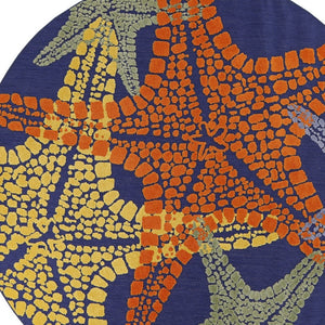 HomeRoots 5' Coastal Starfish Area Rug in Bright Blue, Yellow, and Orange - Indoor/Outdoor Versatile Charm! 546869