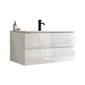 English Elm Tia 36" Glossy White Floating Bathroom Vanity With Ceramic Sink & Soft-Close Drawers For Modern Spaces W1865S00105-GIGA