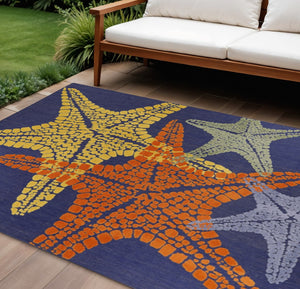 HomeRoots 6' X 9' Vibrant Starfish Indoor-Outdoor Area Rug for Coastal Charm & Easy Care - Perfect for Any Space! 546870