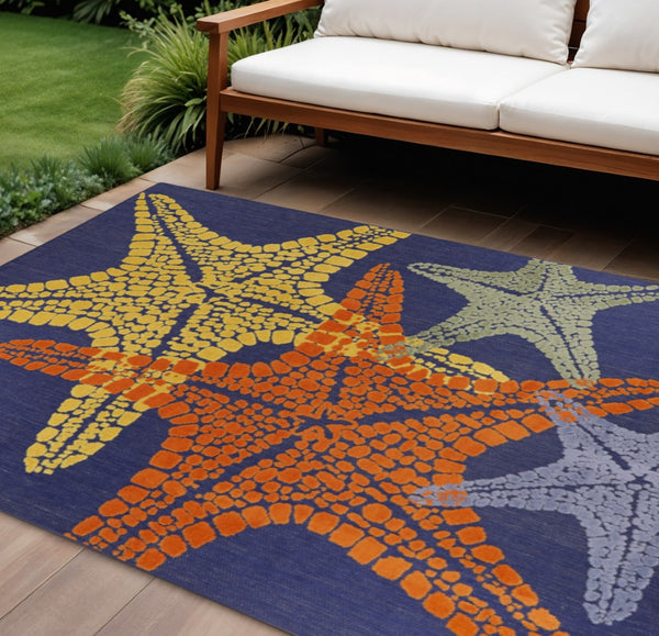 HomeRoots 6' X 9' Vibrant Starfish Indoor-Outdoor Area Rug for Coastal Charm & Easy Care - Perfect for Any Space! 546870