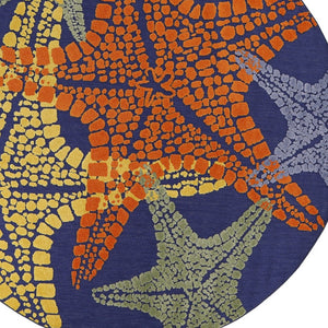 HomeRoots 8' Coastal Starfish Area Rug - Colorful Round Design for Indoor & Outdoor Spaces, Durable & Easy-Care 546871