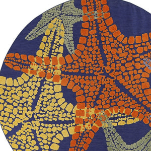 HomeRoots 8' Coastal Starfish Area Rug - Colorful Round Design for Indoor & Outdoor Spaces, Durable & Easy-Care 546871