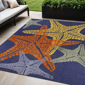 HomeRoots 5' Vibrant Starfish Indoor Outdoor Area Rug - Blue, Yellow & Orange for Coastal Charm & Durability 546874