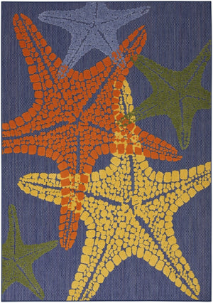 HomeRoots 5' Vibrant Starfish Indoor Outdoor Area Rug - Blue, Yellow & Orange for Coastal Charm & Durability 546874
