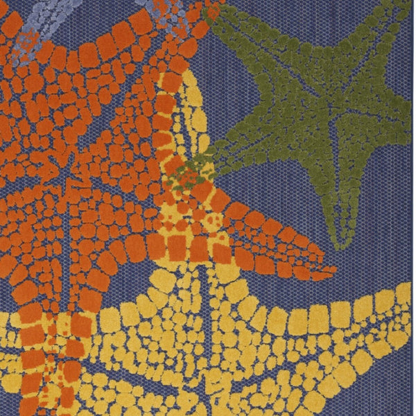 HomeRoots 5' Vibrant Starfish Indoor Outdoor Area Rug - Blue, Yellow & Orange for Coastal Charm & Durability 546874