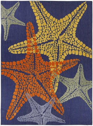 HomeRoots 8' Coastal Starfish Area Rug - Vibrant Blue, Yellow & Orange for Indoor/Outdoor Durability & Style 546875