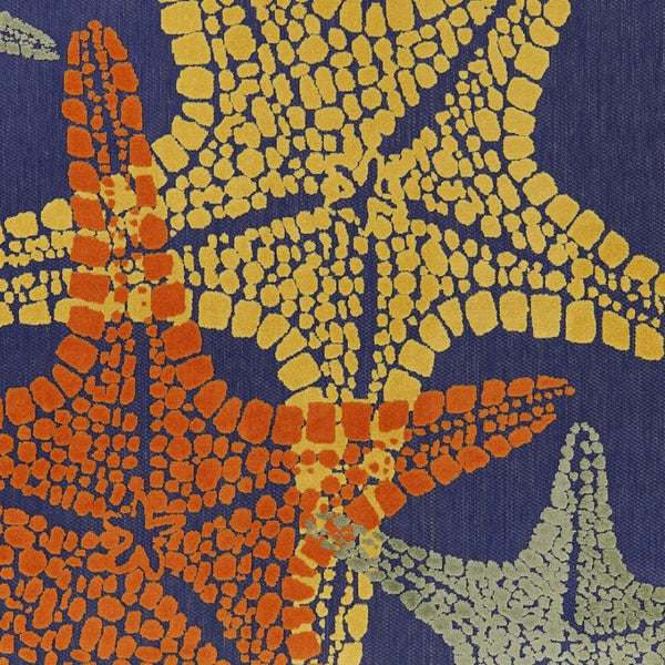 HomeRoots 8' Coastal Starfish Area Rug - Vibrant Blue, Yellow & Orange for Indoor/Outdoor Durability & Style 546875