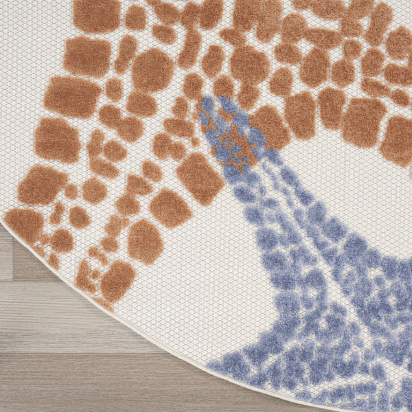 HomeRoots 8' Coastal Charm Round Area Rug with Starfish Design - Vibrant Indoor/Outdoor Accent for Any Space 546880