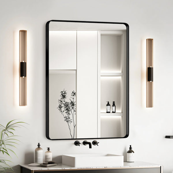 English Elm 20x30 Tempered Glass Mirror with Aluminum Alloy Frame, HD Distortion-Free Reflection, Secure Z-Bar Mounting Black T3757P347032