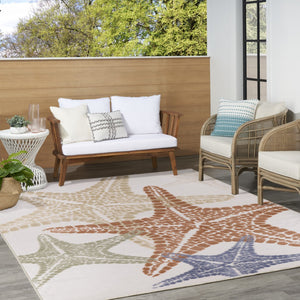 HomeRoots 8' Vibrant Starfish Area Rug in Ivory, Yellow, and Green - Perfect for Indoor & Outdoor Spaces! 546884