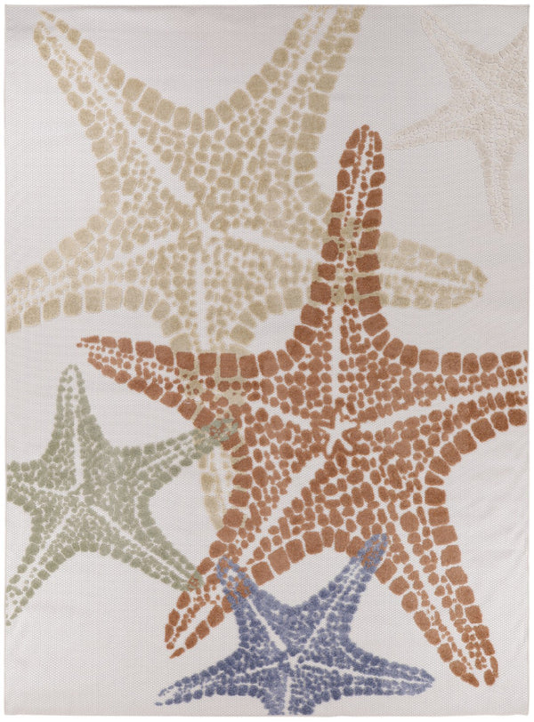 HomeRoots 8' Vibrant Starfish Area Rug in Ivory, Yellow, and Green - Perfect for Indoor & Outdoor Spaces! 546884