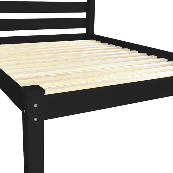 HomeRoots Black Solid Wood Queen Bed Frame – Handcrafted, Durable Design with Integrated Headboard & No Box Spring Needed 546886