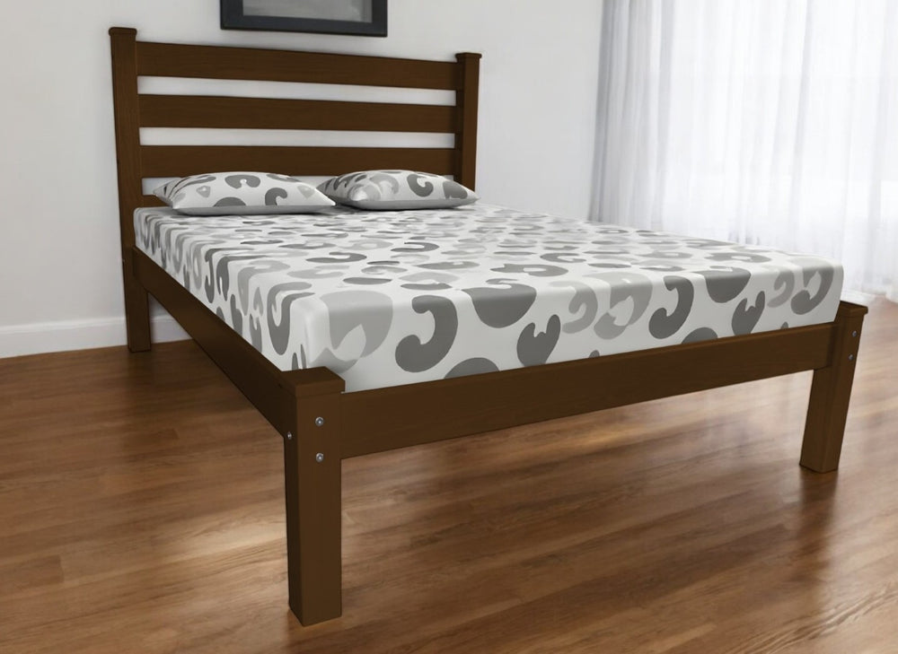HomeRoots Brown Solid Wood Queen Bed Frame - Handcrafted Pine with Warm Coffee Finish & Timeless Elegance 546889