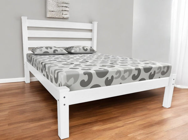 HomeRoots White Solid Wood Queen Bed Frame - Stylish, Durable Design with Superior Support for a Restful Sleep 546898