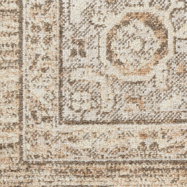 Homeroots 5' Beige And Ivory Round Floral Medallion Power Loom Washable Area Rug  Polyester 546909