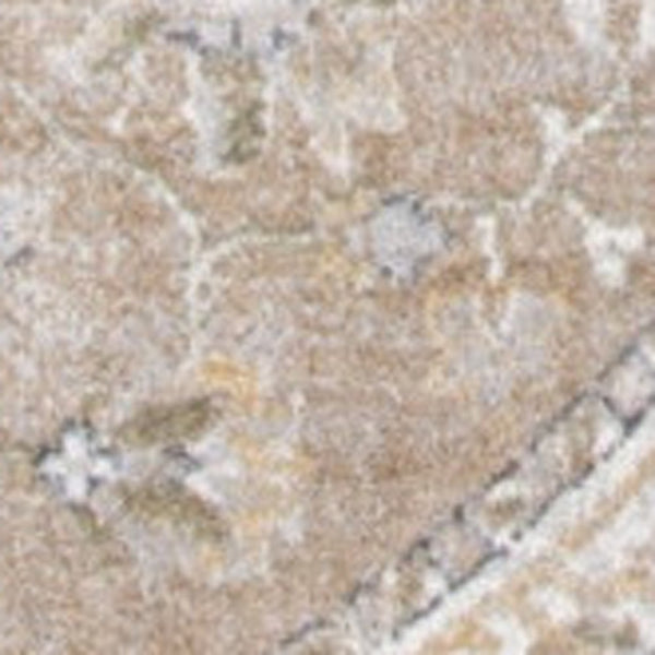 Homeroots 5' Beige And Ivory Round Floral Medallion Power Loom Washable Area Rug  Polyester 546909