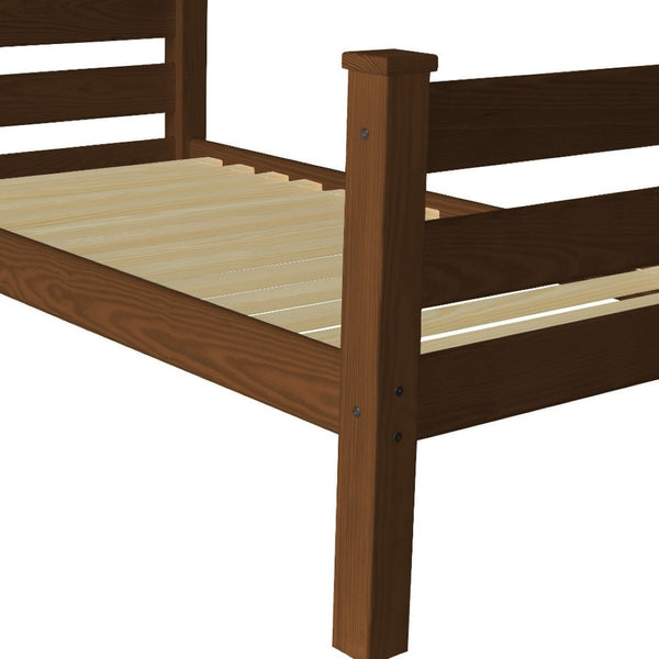 HomeRoots Brown Solid Wood Twin Bed Frame – Handcrafted Pine Design, No Box Spring Needed, Perfect for Cozy Spaces 546933