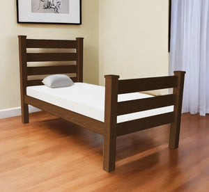 HomeRoots Brown Solid Wood Twin Bed Frame – Handcrafted Pine Design, No Box Spring Needed, Perfect for Cozy Spaces 546933