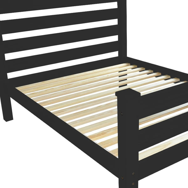 HomeRoots Black Solid Wood Twin Bed Frame - Handcrafted Durable Pine Design with Chic Finish & Support System 546934