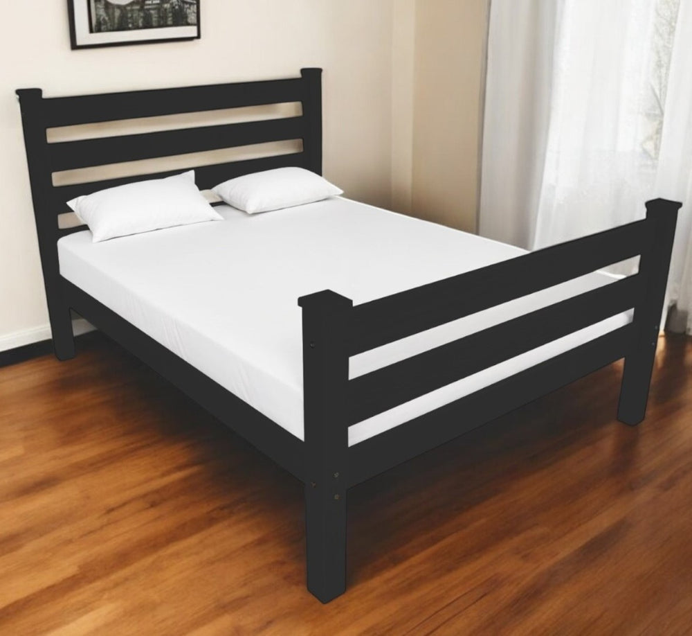 HomeRoots Black Solid Wood Twin Bed Frame - Handcrafted Durable Pine Design with Chic Finish & Support System 546934