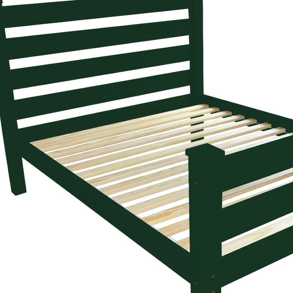 Homeroots Dark Green Solid Wood Twin Bed Frame - Stylish, Comfortable Design For A Cozy Bedroom Retreat  Solid Wood 546938