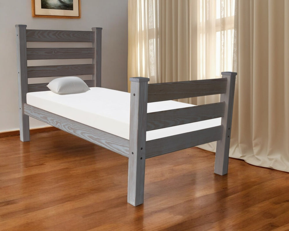 HomeRoots Gray Solid Wood Twin Bed Frame - Durable Pine Construction, Elevated Design & Timeless Style for Any Room 546940