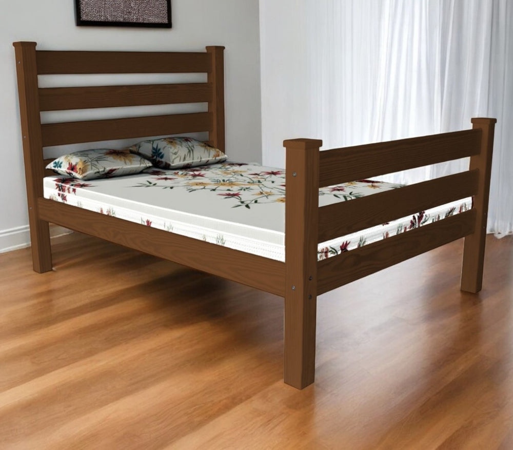 HomeRoots Brown Solid Wood Full Bed Frame – Durable Pine Construction with Headboard & Footboard for Comfort 546947