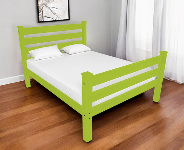 Homeroots Lime Green Solid Wood Full Bed Frame - Stylish Comfort For Your Bedroom Oasis, Durable & Inviting  Solid Wood 546956