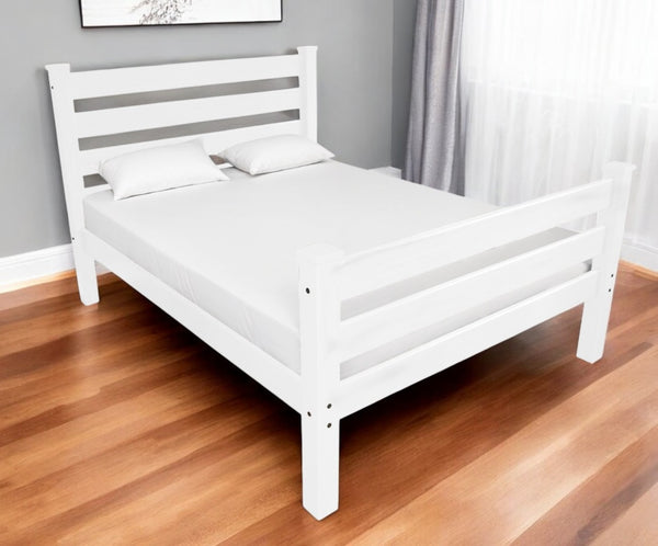 HomeRoots White Solid Wood Full Bed Frame - Handcrafted Pine Design, Coastal Charm, Durable Support & Easy Assembly 546960