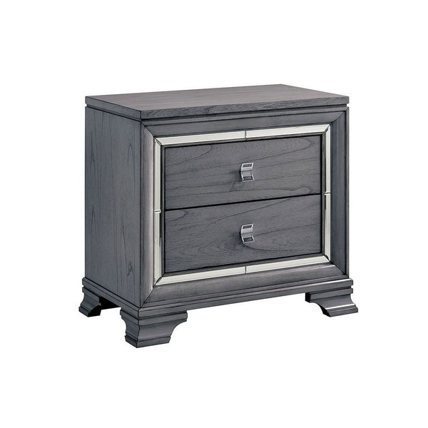 English Elm Contemporary Light Gray Nightstand with Mirror Trim, Solid Wood Dovetail Drawers, Felt-Lined Top —30x17.5x29.5" B011P406251