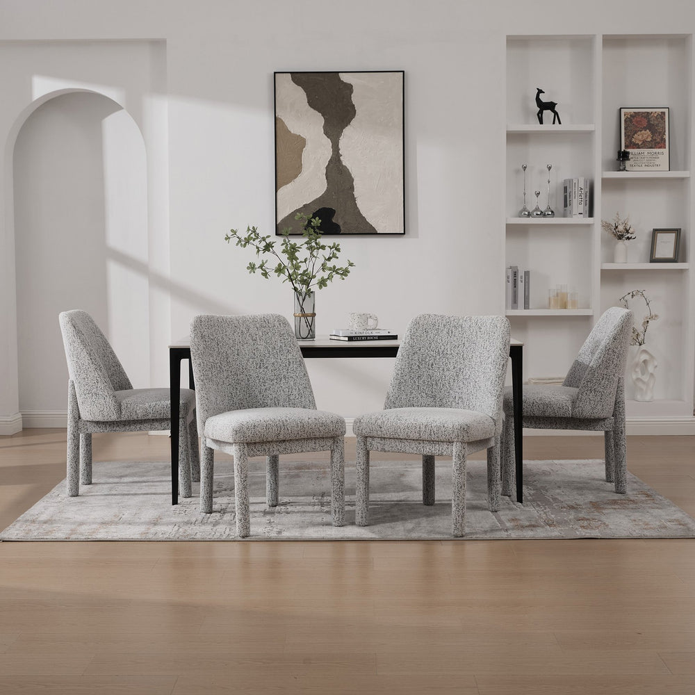 English Elm 21.46" Modern Chenille Dining Chair Set of 4 with Curved High Back, Rubberwood Legs, Comfortable Foam Seat White+Black W3189S00006