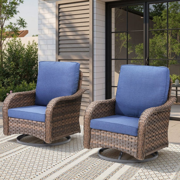 English Elm Patio Wicker Swivel Glider Rocker Set of 2 All Weather Resin Woven Porch Chairs Blue T3773P417373